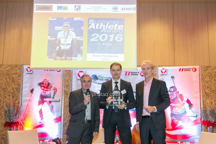 Hans Huber, Peter Haidenek (Polytec, Sieger Business Athlete Award 2016), Christian Drastil (BSN)